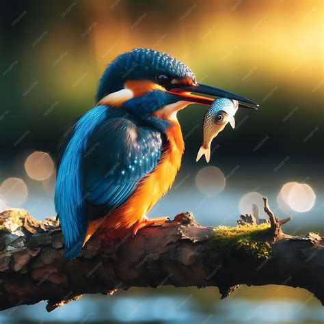 Premium Photo A Beautiful Kingfisher Catching Fish