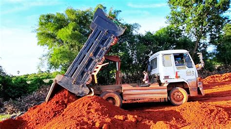 Dump Truck Unloading Soil Bulldozer Operator Skill Pushing Soil