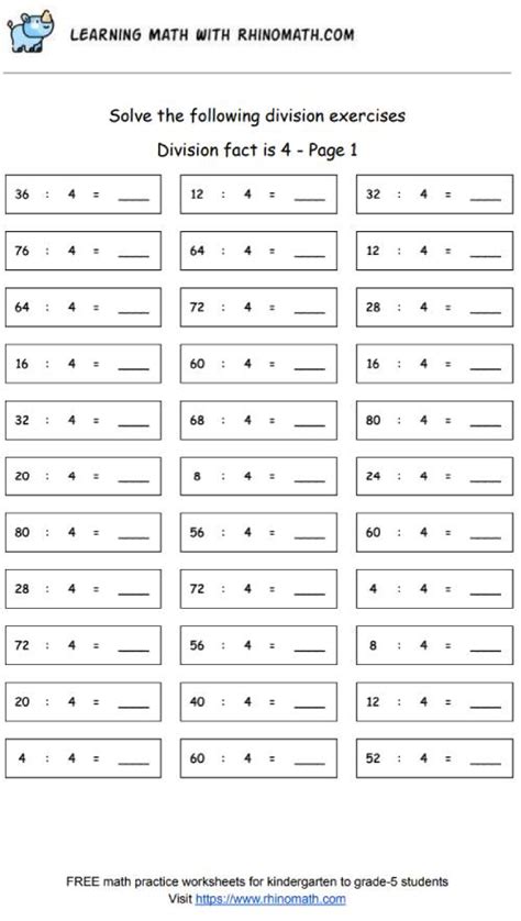 Dividing By 4 Page 1 Learning Math