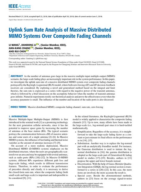 Pdf Uplink Sum Rate Analysis Of Massive Distributed Mimo Systems Over