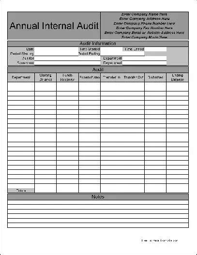 Free Personalized Annual Internal Audit Form From Formville