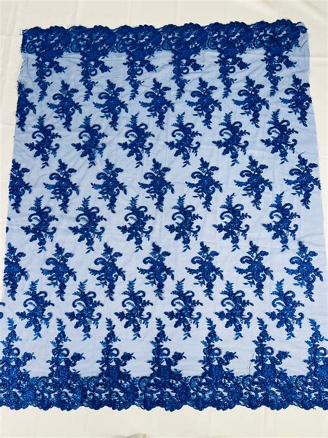 Royal Blue Floral Lace Fabric By The Yard Embroidery With Etsy