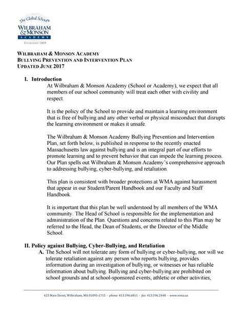 2017 2018 Bullying Prevention And Intervention Plan By Wilbraham And Monson Academy Issuu