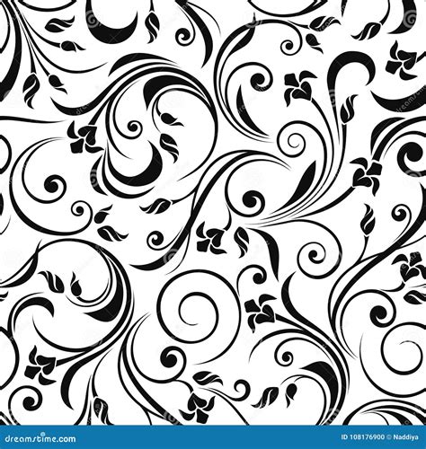 Seamless Black And White Floral Pattern Vector Illustration Stock