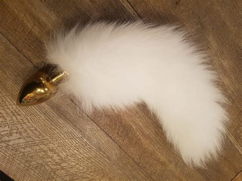White Fox Tail Steel Anal Plug Gold Large Play And Pleasure