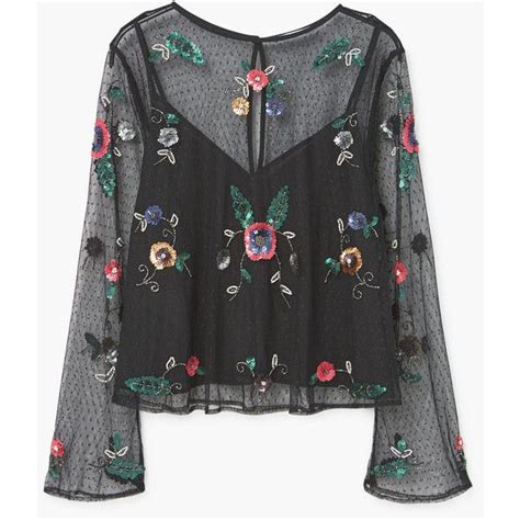 Mango Embroidered Tulle Blouse €93 Liked On Polyvore Featuring Tops