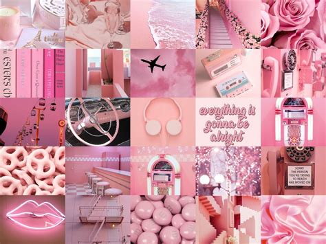 Ready To Print Light Pink Aesthetic Wall Collage Kit Pack Of 50