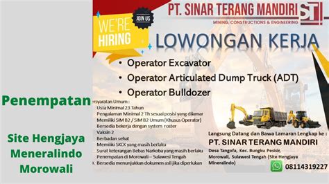 Lowongan Kerja Terbaru Operator Excavator Dump Truck Buldozer Pt