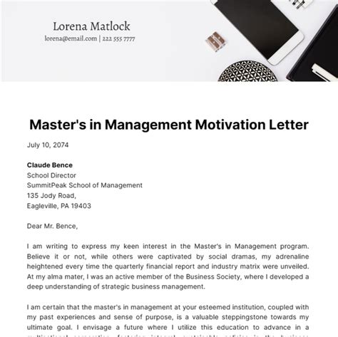 Free Master S In Management Motivation Letter Template Edit Online