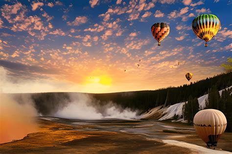 Hot Air Balloons Over Yellowstone · Creative Fabrica