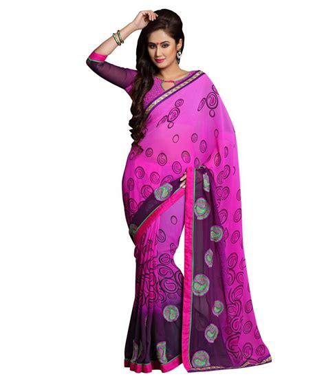 Reshmi Sarees Pink Faux Georgette Saree Buy Reshmi Sarees Pink Faux