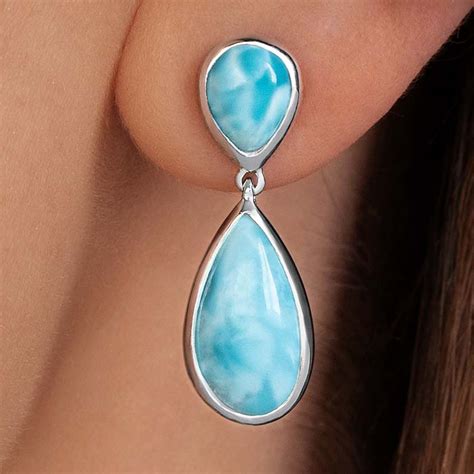 Pear Earrings In Sterling Silver And Larimar By Marahlago