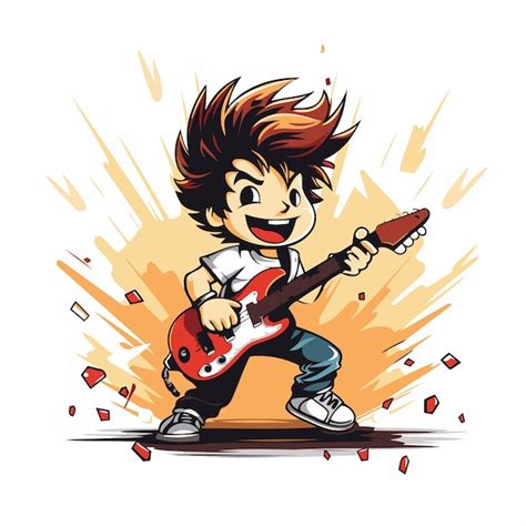 Premium Vector Cartoon Boy Playing Electric Guitar Vector Illustration On White Background