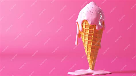 Premium Photo 3d Rendering Of A Melting Pink Ice Cream Cone On A Pink