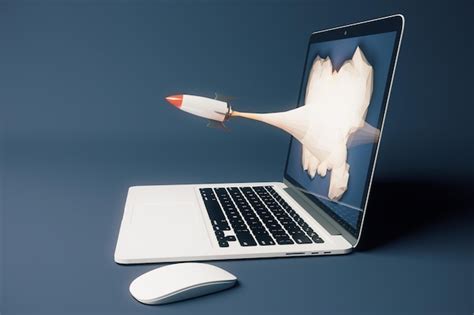 Premium Photo Startup Concept With Rocket Flying Out Of Laptop Screen