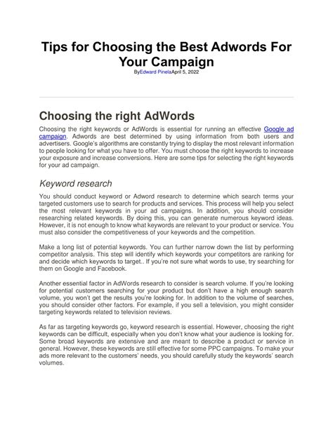 Ppt Tips For Choosing The Best Adwords For Your Campaign