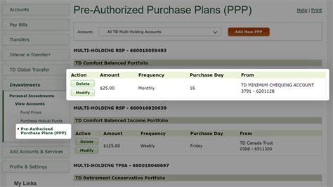 Delete A Pre Authorized Purchase Plan On Easy Web TD Canada Trust