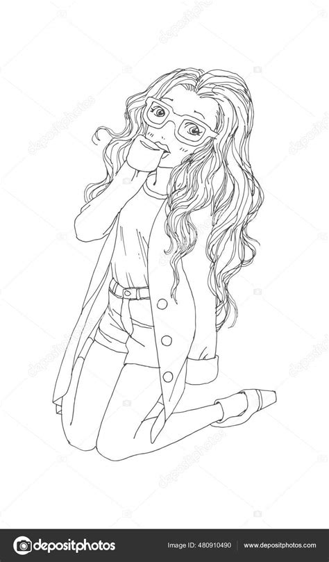 Beautiful Cute Girls Hand Drawn Happy Young Girl Teenager Cartoon Stock