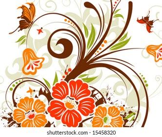 Grunge Flower Background Butterfly Element Design Stock Vector Royalty