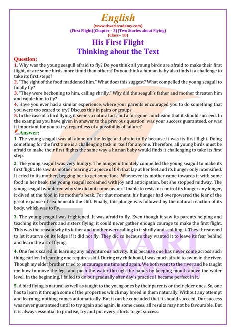 Ncert Solution For Class 10 English Chapter 3 Two Stories About Flying