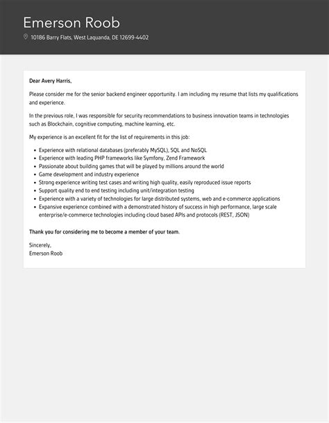 Senior Backend Engineer Cover Letter Velvet Jobs