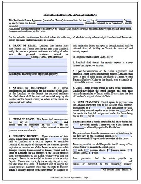 Lease Agreement Florida Example