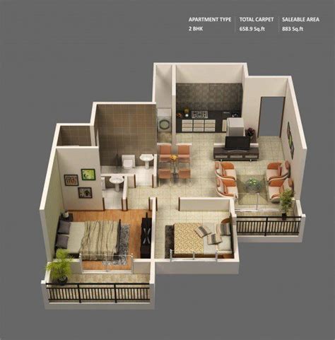 20 Interesting Two Bedroom Apartment Plans Home Design Lover In 2020 Small House Design