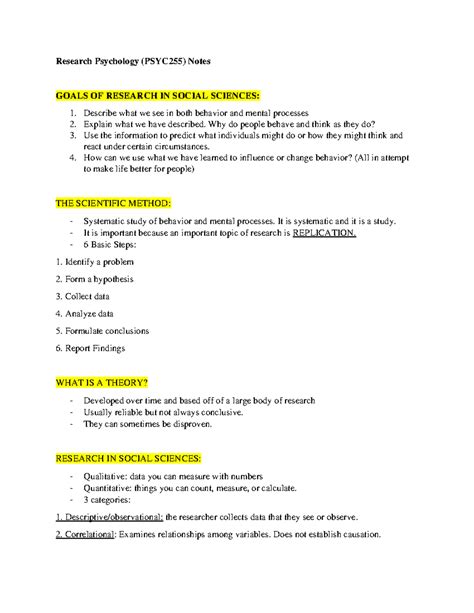 Research Psychology Psyc Notes Research Psychology Psyc