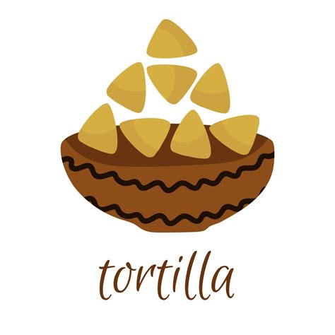 Tortilla Chips In A Brown Plate Mexican Food Vector Illustration In