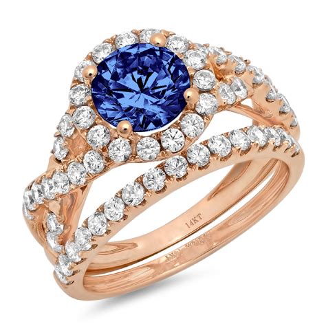 Clara Pucci 18k Rose Gold Round Cut 1ct Simulated Tanzanite Engagement