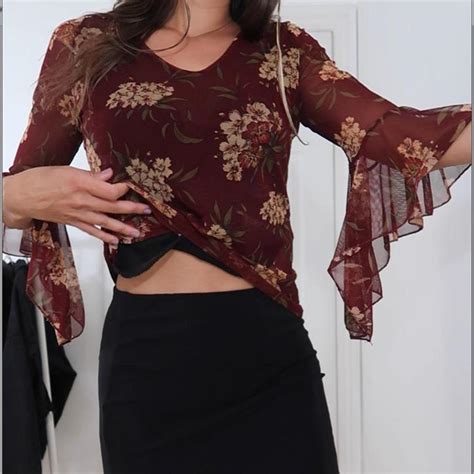 Sheer Layered Floral Top Originally From Jessica Depop