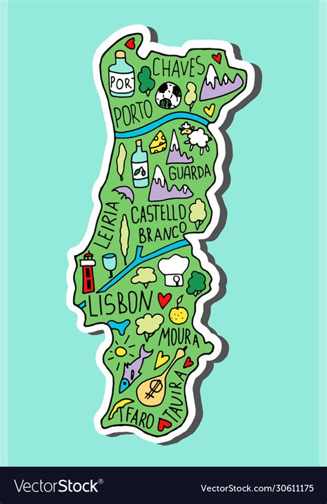 Colored Sticker Hand Drawn Doodle Portugal Map Vector Image