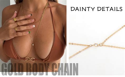 Amazon 14K Gold Sexy Body Chains For Women Layered Rhinestone Crossover Bikini Bra Body