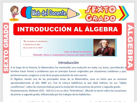 Introducción al Álgebra para Sexto Grado de Primaria Web del Docente