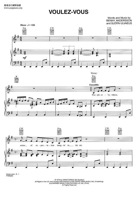 Abba Voulez Vous Sheet Music Pdf Free Score Download ★