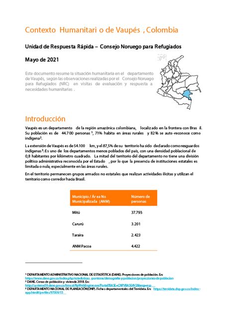 Consejo Noruego para Refugiados Contexto Humanitario Vaupés Colombia