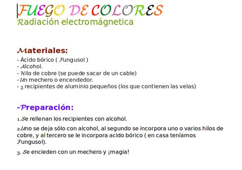 Fuego de colores Experimento casero para niños