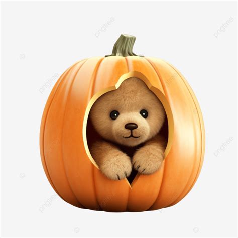 Teddy Bear Peeking Out From Halloween Pumpkin Ai Generated Pumpkin