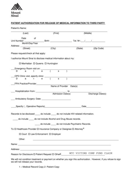 Mount Carmel Medical Records Release Form