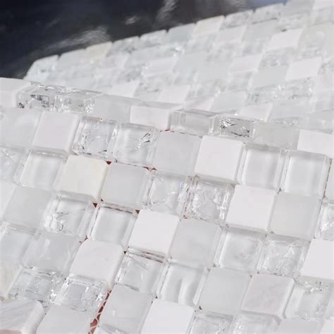 Buy White Stone Mixed Ice Crackle Clear Glass Mosaic Bathroom Mosaic Tiles