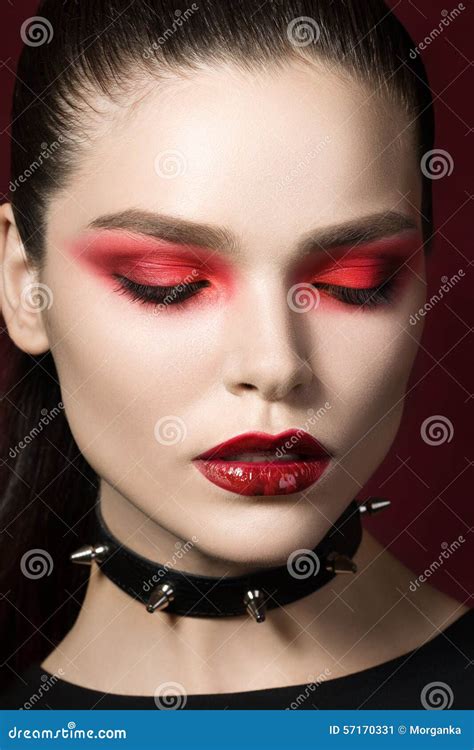 Young Beautiful Gothic Woman With Red Lips Stock Image Image Of