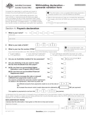 Fillable Online Ato Gov Withholding Declaration Upwards Variation Fax