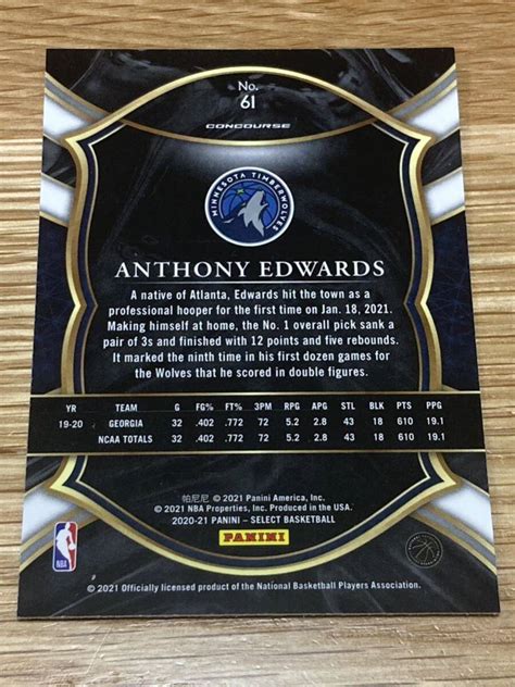 Anthony Edwards 2020 21 Panini Select Base Concourse RC Retail Blue