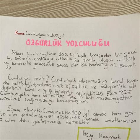 cumhuriyetin 100 yılında öğretmen kompozisyon Eodev