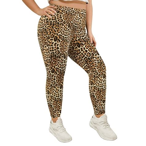 Tiyomi Plus Size Womens Leopard Leggings 2x Full Length Pants Stretchy