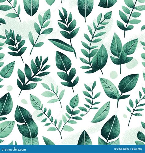 Seamless Pattern With Watercolor Green Leaves Hand Drawn Illustration