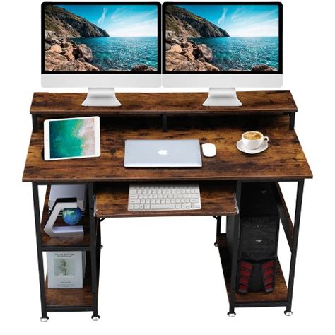 Skonyon 47" Computer Desk With Monitor Stand, Keyboard Tray & Storage ...