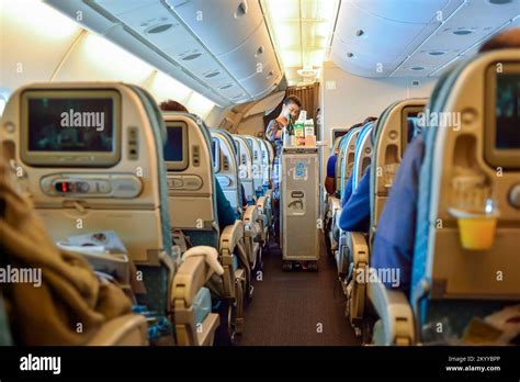 SINGAPORE - NOVEMBER 03, 2015: interior of Singapore Airlines Airbus ...