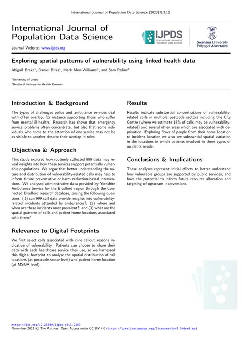 Pdf Exploring Spatial Patterns Of Vulnerability Using Linked Health Data