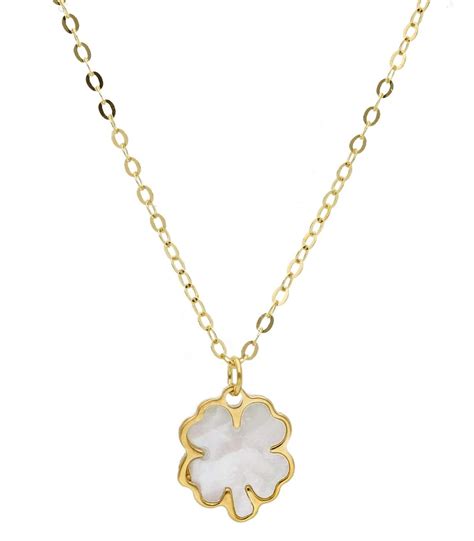 Collana Quadrifoglio Oro Giallo Kt Zircone Bianco Madreperla Miraggi